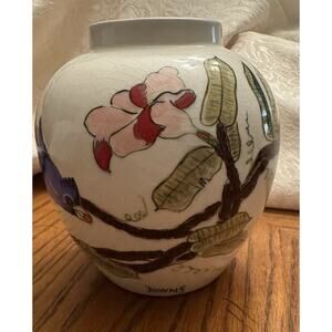 Vintage Downs Art Pottery Vase With Crackle Glaze Bird Motif 6”